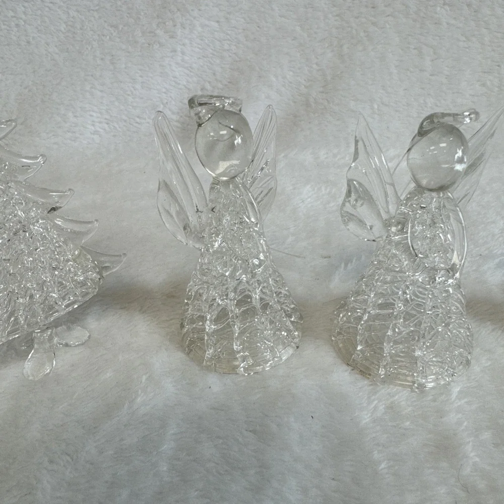 Vintage Spun Glass Angel (3) Christmas Tree (1)‎ Ornaments Lot Of 4 Clear Glass